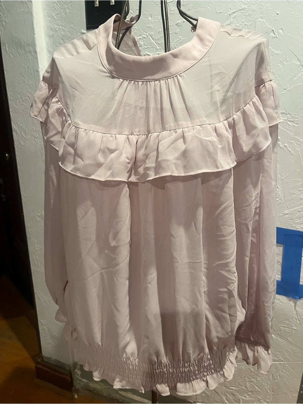 Ann Taylor Light Pink Ruffle Smocked Hem top